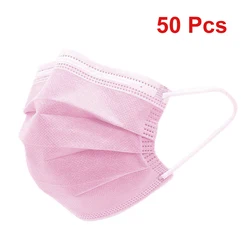3-Layer Disposable Protective Face Masks with Earloops - Black (50 Pcs Pink)