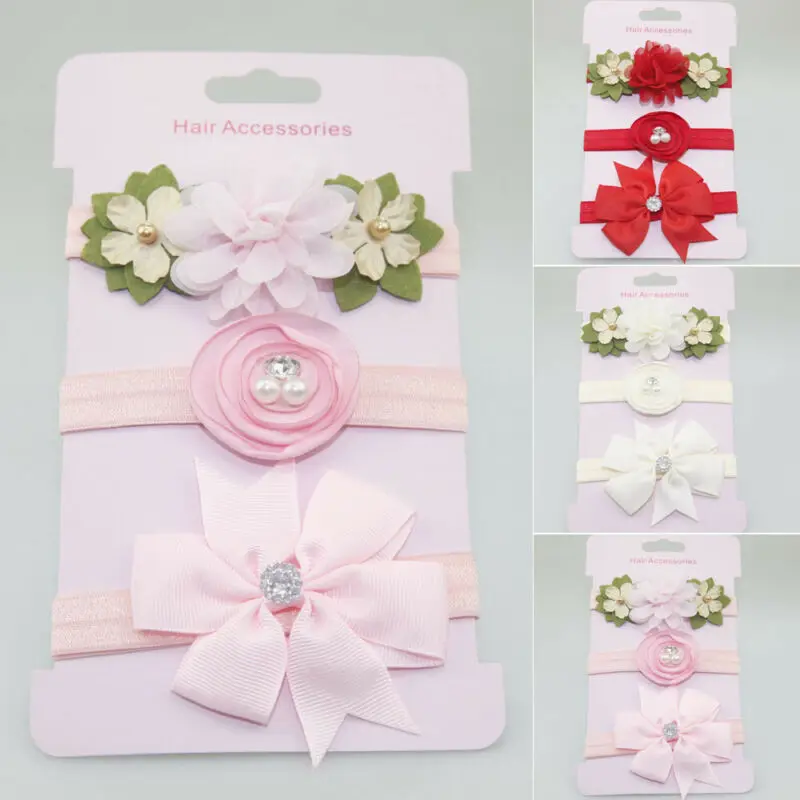 

Lovely 3PCS Toddler Girl Kid Infant Princess Flower Turban Elastic Headband Hairband Headwear Knot Hair Band Hairband