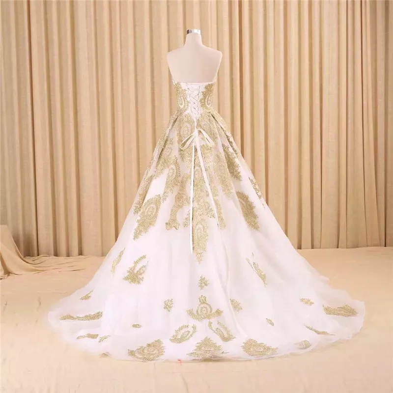 Vestido de noiva настоящая фотография Роскошные трапециевидной формы с вышивкой золотого цвета с длинными рукавами и аппликацией из бисера Милая свадебное платье платья для матери невесты
