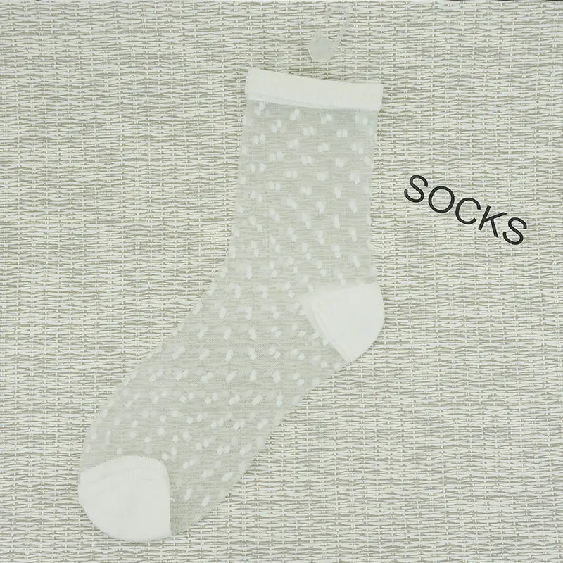 Модные летние прозрачные сетчатые клетчатые шелковые ультратонкие носки для девочек прозрачные кружевные полосатые носки женские носки до лодыжки - Цвет: Dots White
