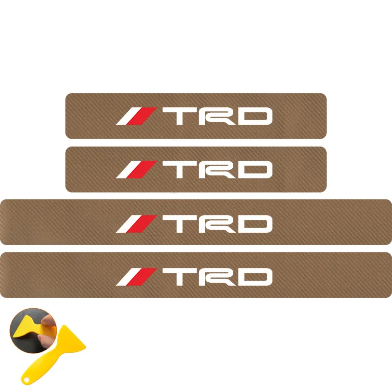 Golden white TRD Автомобильный Стайлинг 4 шт. логотип TRD карбоновое волокно автомобильный протектор порога Наклейка для Toyota CROWN Reiz Corolla Camry Vios аксессуары - Название цвета: Golden white TRD