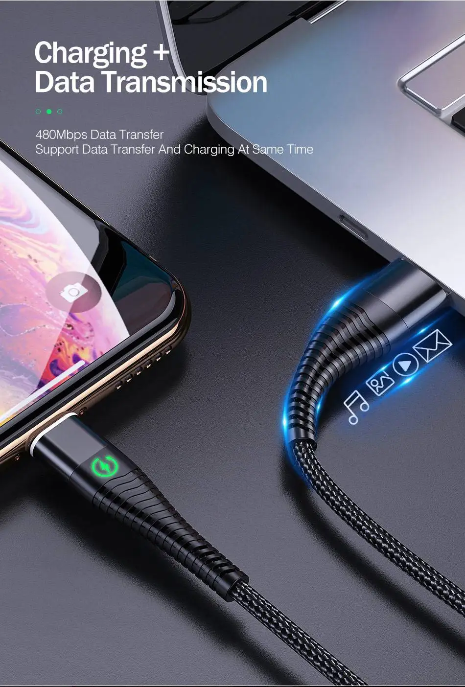 Магнитный светодиодный кабель REDNUT, 1 м, 2 м, Micro usb type C, магнитный usb-кабель для зарядки iPhone X XS Max XR 7 8, huawei, samsung, xiaomi, LG