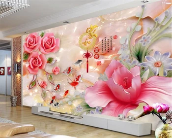 

Custom any size 3D wallpaper home and rich jade carving magnolia rose home decoration mural wallpaper for walls 3 d