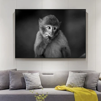 

Large Animal Picture Canvas Printed Painting Modern Funny Eating banana Monkey with Headphone Wall Art Poster for Living Room