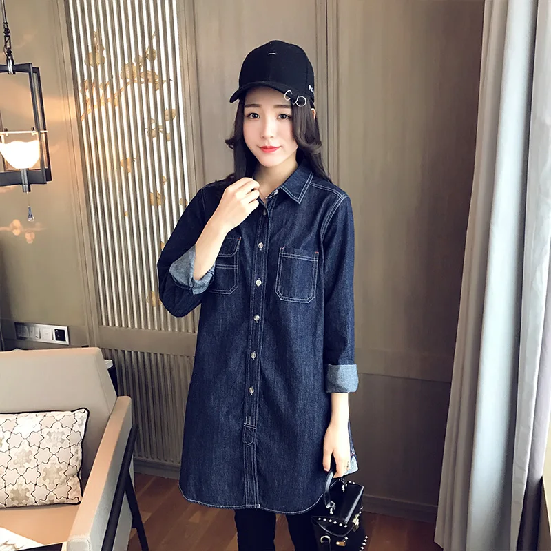 2018 Новое поступление полный топы Blusa Для женщин блузки Весна Новый женский рубашка пальто шить подол Длинные свободные джинсы Разделение