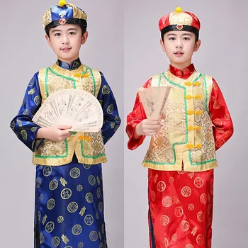 

Chinese Traditional Tang Suit Kids Boys Hanfu Dress Ancient Baylor Prince Robes Gown Children Stage Performance Cosplay Costumes