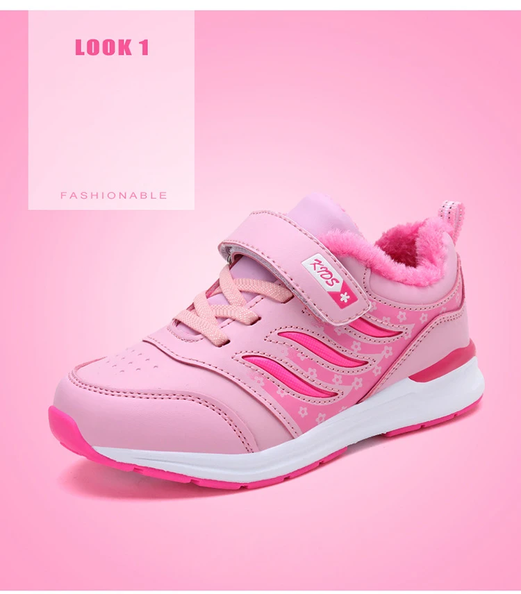 Winter New Girls Sneakers Plus Velvet Thickening Warm Children Sports Shoes Slip Leather Kids Sneakers School Running Shoes