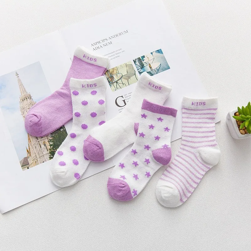 1 Pair Purple Lytwtw/1 пара, летние хлопковые носки для малышей, детские носки для девочек и мальчиков, детские носки в полоску со звездами и в горошек для новорожденных - Цвет: 1 Pair Purple