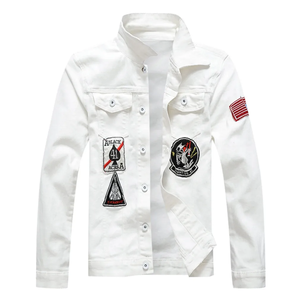 Street wear White Mens Jackets Spring Autumn Plus Size Jacket Men Turn-down Long Sleeve Front Pocket Streetwear Windbreaker Coat