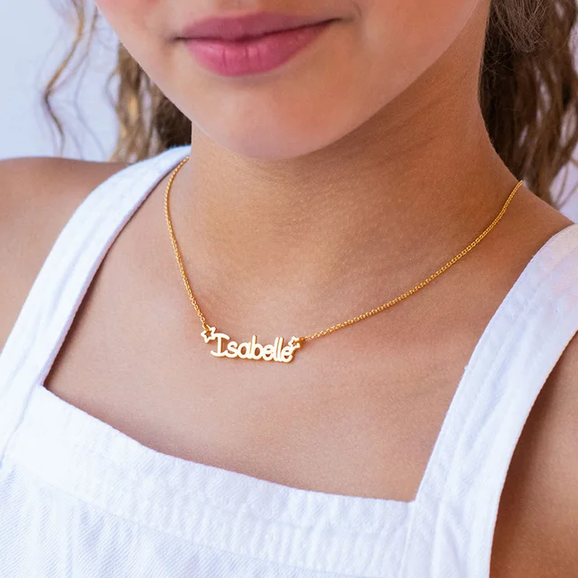 Collar con nombre personalizado para niña y mujer, cadena con placa de de oro, joyería de acero inoxidable personalizada, regalos de navidad _ - AliExpress Mobile