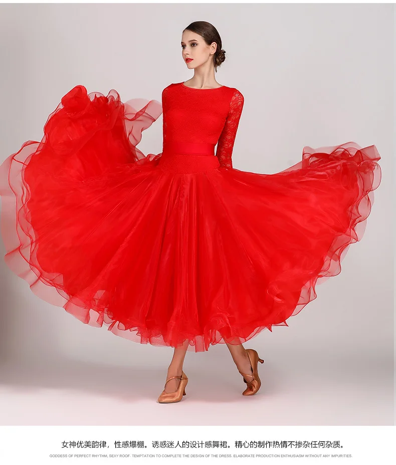 Lake blue Ballroom Competition Dance Dress Women lace Sleeves Tango Waltz Standard Dress Modern dance Costumes
