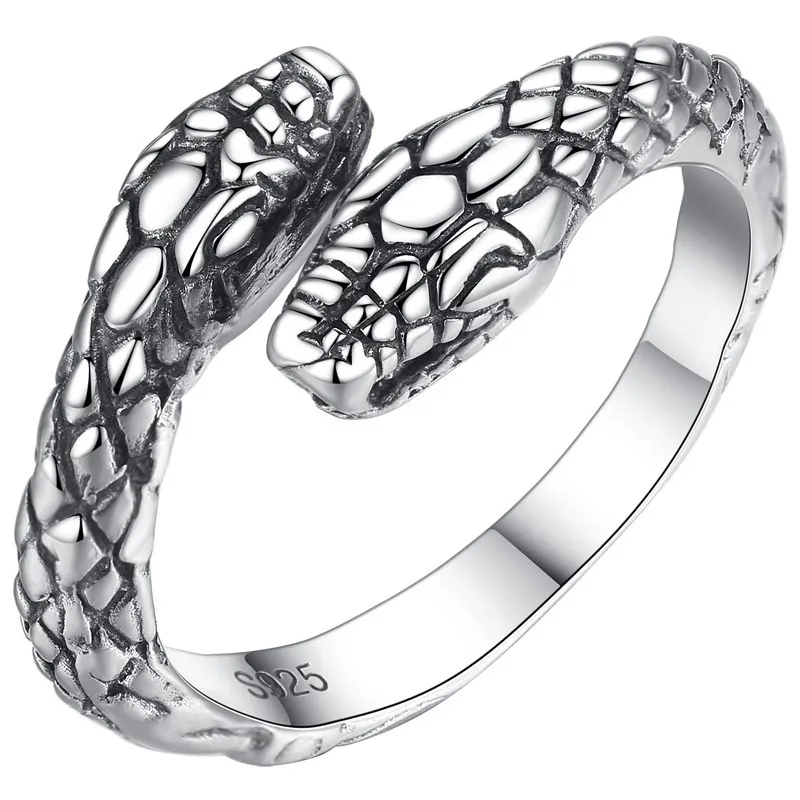 925 Sterling Silver Vintage Double Snake Head Thai Silver Ladies Finger Rings Jewelry Unisex Open Adjustable Size Ring Man,silver ring,silver rings