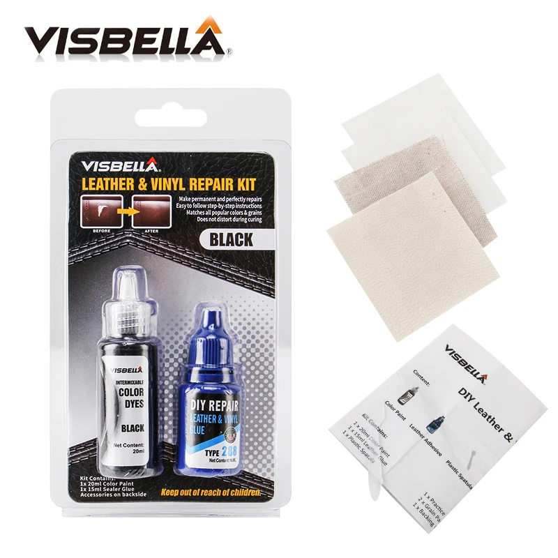Visbella Liquid Leather Vinyl Repair Kit Restorer Auto Car Seat Sofa Holes Scratch Cracks Rips Cleaner Black Skin Hand Tool