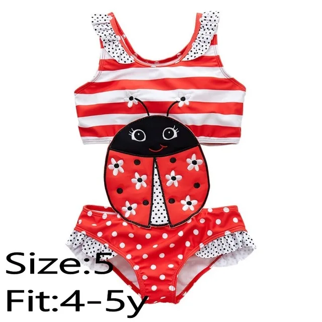 ladybug 5T Прямая поставка, детская одежда для купания, Цельный купальник, детская одежда для купания для девочек, купальный костюм с желтой Пчелой, купальный костюм детское бикини, солнцезащитный костюм с рисунком - Цвет: ladybug 5T