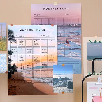 

13 Pcs/set Kawaii Monthly Schedule Vintage Memo Pad 12 Sheet Memo Paper+1 Sheet Stickers Memo Pad Set Planner Sheet Stationery