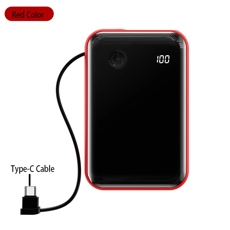 Baseus 10000mAh power Bank 3A зарядное устройство для телефона с кабелем и цифровым дисплеем 3 входа и 2 выхода power bank для iPhone samsung - Цвет: Red For Type C