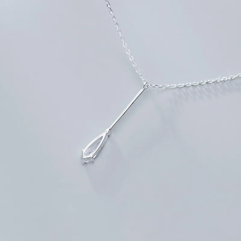 INALIS S925 silver necklace female Korean version of the sleek minimalist stick drop diamonds sweet clavicle chain
