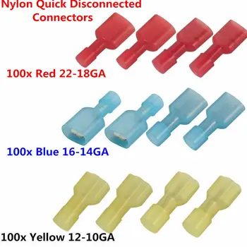 

300PCS Nylon Fully Insulated Spade Cable Wire Electrical Crimp Terminals Connectors Splice Kit Assortment 10-22AWG