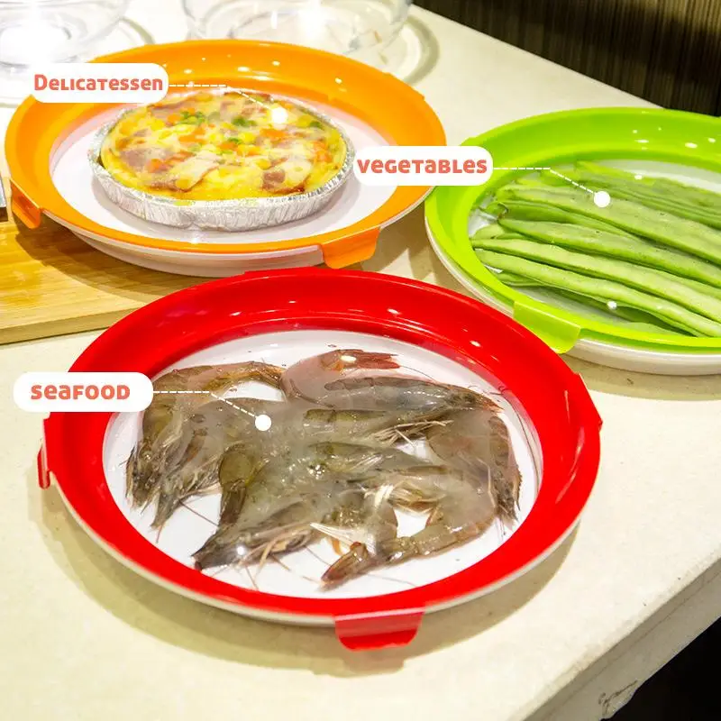 Round Clever Tray Creative Food Plastic Preservation Tray Kitchen Items Food Storage Container Set Food Fresh Storage Microwave