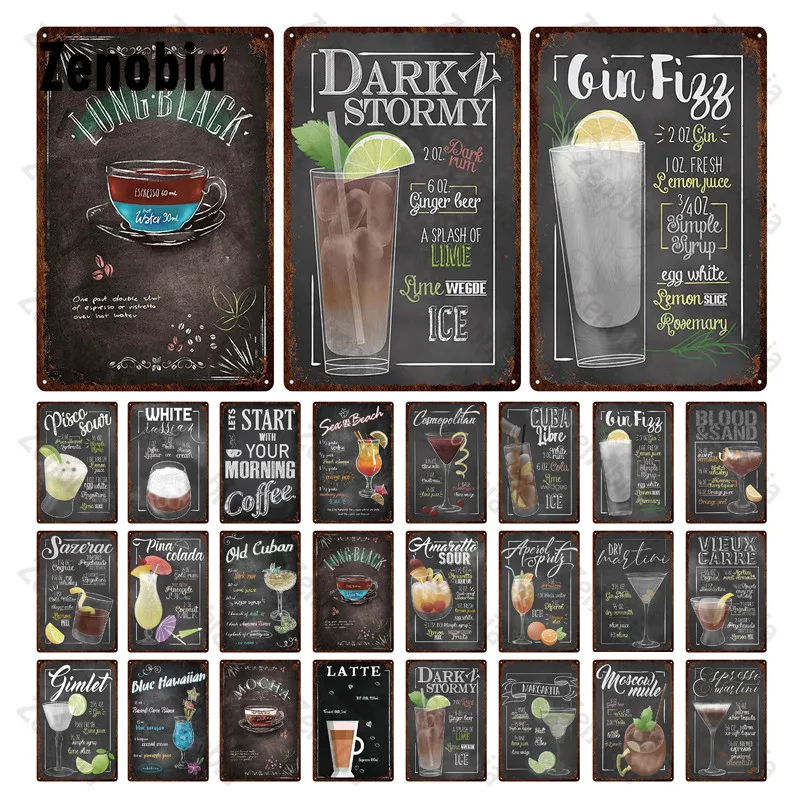 Vintage Gin & Tonic Tin Poster Wall Stickers Decorazione Retro Cuba Limonata Cocktail Targa In Metallo Segno Per Bar Wall Art Decor