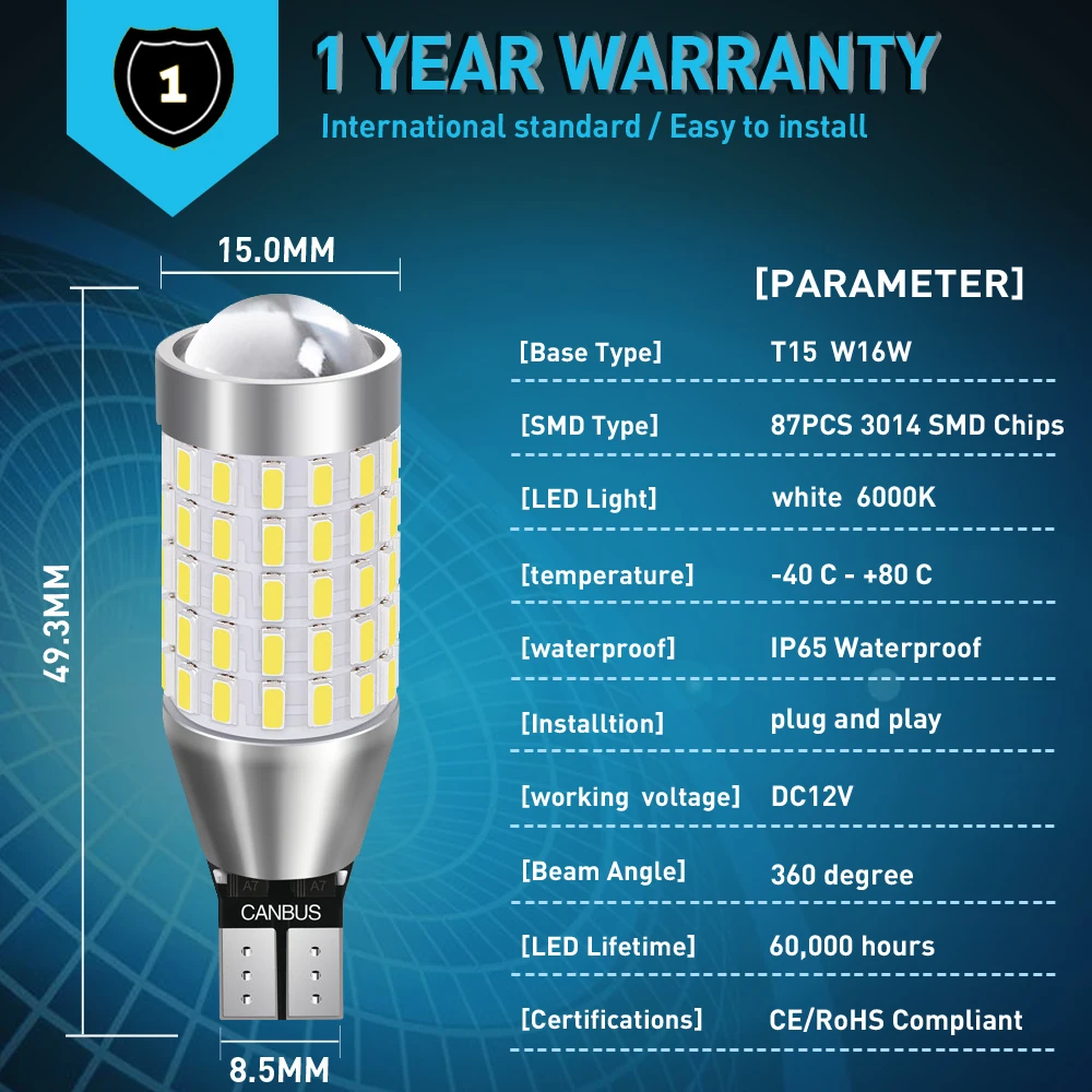 ڵ  ü  LED ,  Ʈ 1800LM, , T15, W16W, 921, 912, T16, T10, 902, 87 , 3014SMD, A 