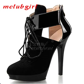 

Mclubgirl 15cm Heels New Pure Color Thin Heel Short Tube Suede Increased Thick Bottom Hollow Women's Riding Boots LYP