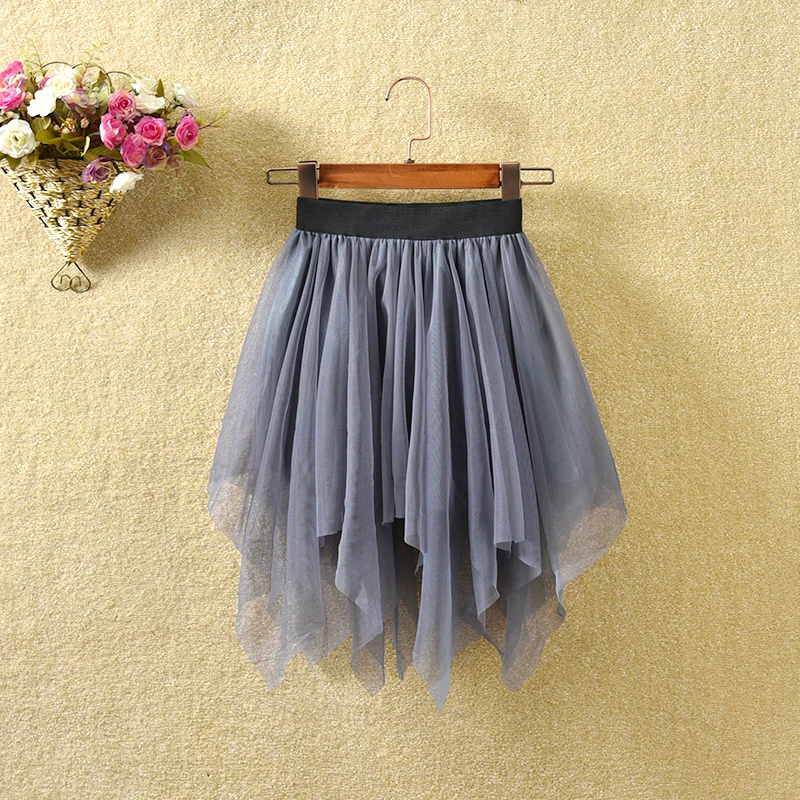 Темно-серый New Baby Girl skirts irregular style children clothes skirt princess mesh elastic waist Faldas de chica Dancing skirt - Цвет: Темно-серый