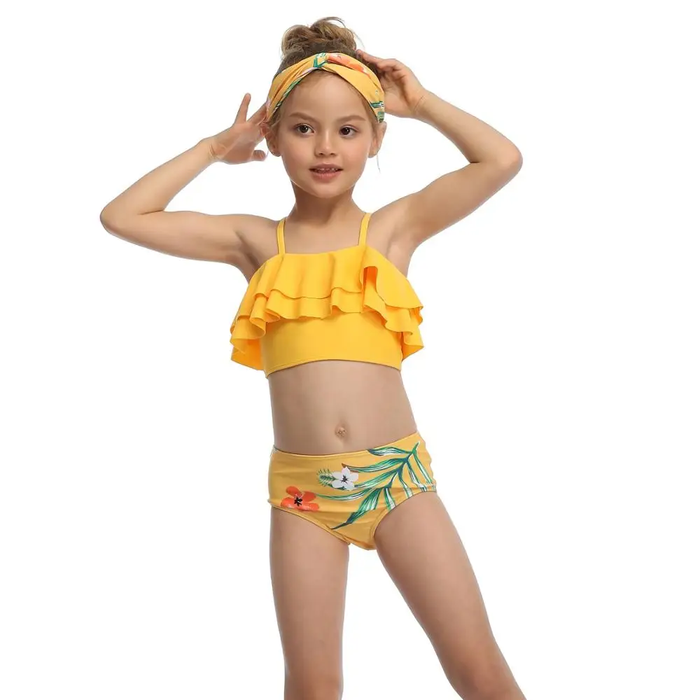 2020 New Children Lotus Leaf Bikini Suit Two Pieces Floral Summer Set Swimsuit Swimwear For Girls Kid Printing Swim Bathing Suit