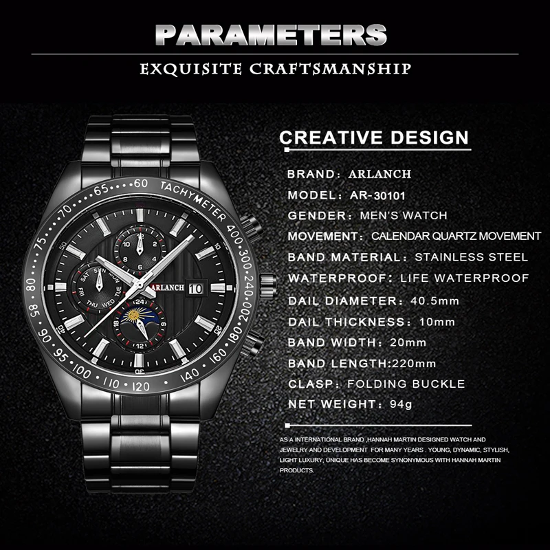 Мужские наручные часы люксовый бренд из нержавеющей стали с ремешком и