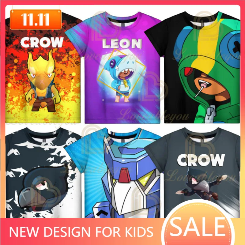 

6 To 19 Years Kids Teen Clothes Leon Shirts Browlings Cartoon T-shirt NITA Star Shooting Game 3D T-shirt Boys Girls Tops