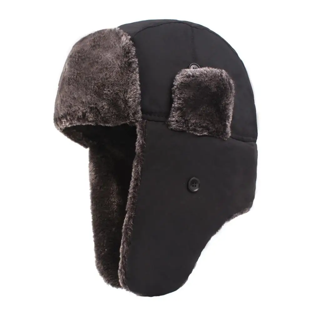 Зимняя мужская шапка для снежной погоды, утолщенные бархатные наушники для велоспорта, ветрозащитная шапка, лыжные наушники, флисовая уличная спортивная шапка для рыбалки - Цвет: Черный