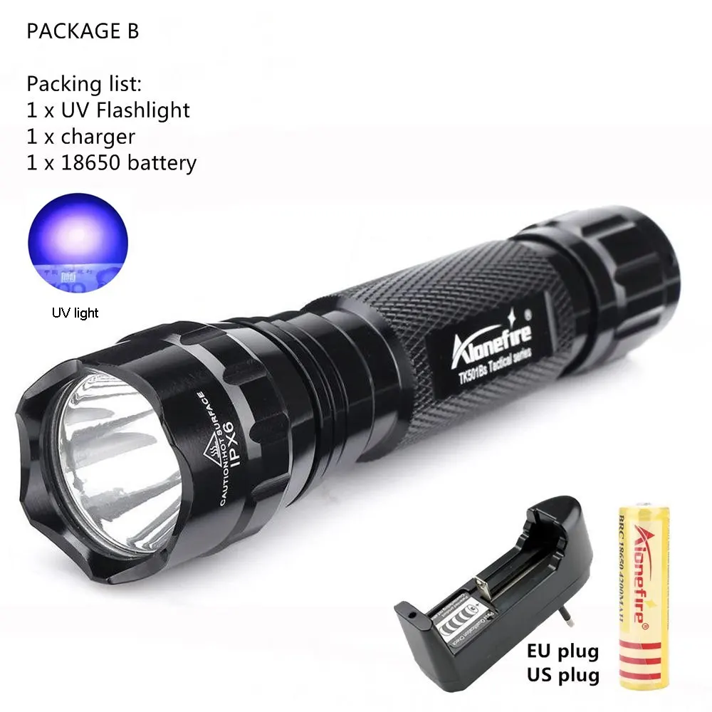UV flashlight ALONEFIRE 501B высокомощный УФ-светильник 395nm флэш-светильник Скорпион кошка собака домашнее животное моча деньги руды ID фонарь детектор Лампа 18650 батарея - Испускаемый цвет: UV flashlight