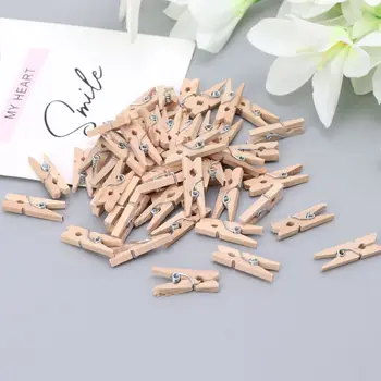 

100Pcs Mini Natural Wooden Clothes Photo Paper Peg Pins Clothespin Craft Clips
