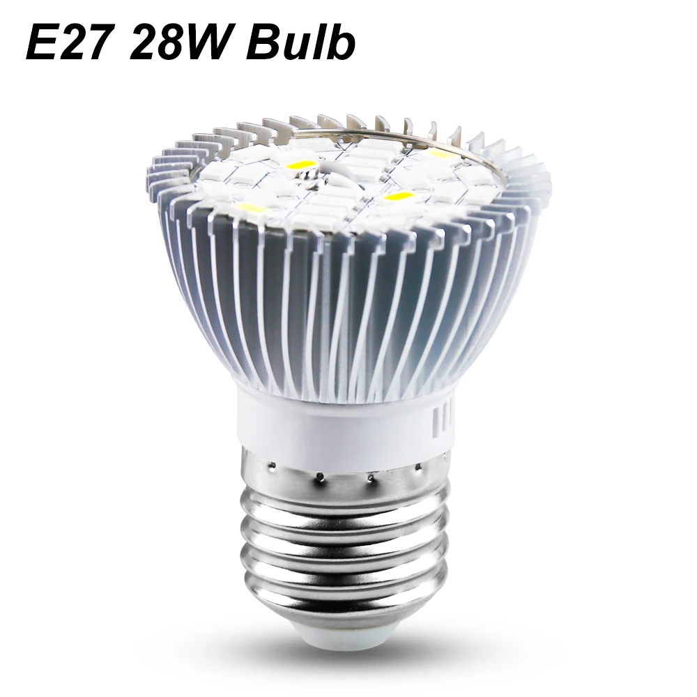Only E27 Bulb 28leds Светодиодный светильник для выращивания E27, фитолампия, полный спектр, фито-лампа с зажимом для растений, саженцев, цветов, фитолампа, для культуры, для помещений - Испускаемый цвет: Only E27 Bulb 28leds