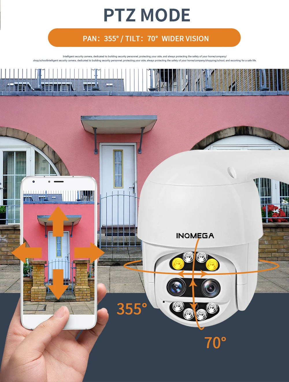 INQMEGA PTZ IP камера Wifi 360 15 см мини 1080P Беспроводная 4X ZOOM двойная линза для наружного