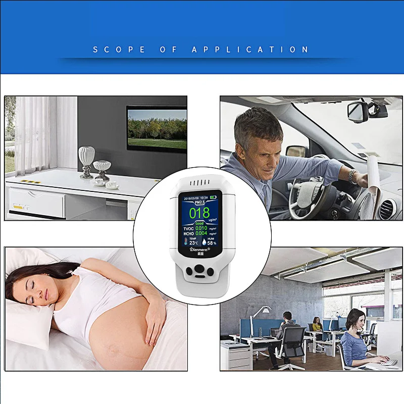 Портативный pm 2,5 Датчик качества воздуха монитор HCHO TVOC PM1.0 PM2.5 PM10 детектор Портативный Температура Влажность бытовой счетчик