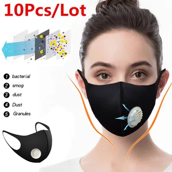 

10Pcs Fashion Unisex Cotton Breath Valve PM2.5 Mouth Mask Anti-Dust Anti Pollution Mask Filter Respirator Washable Reusable Mask