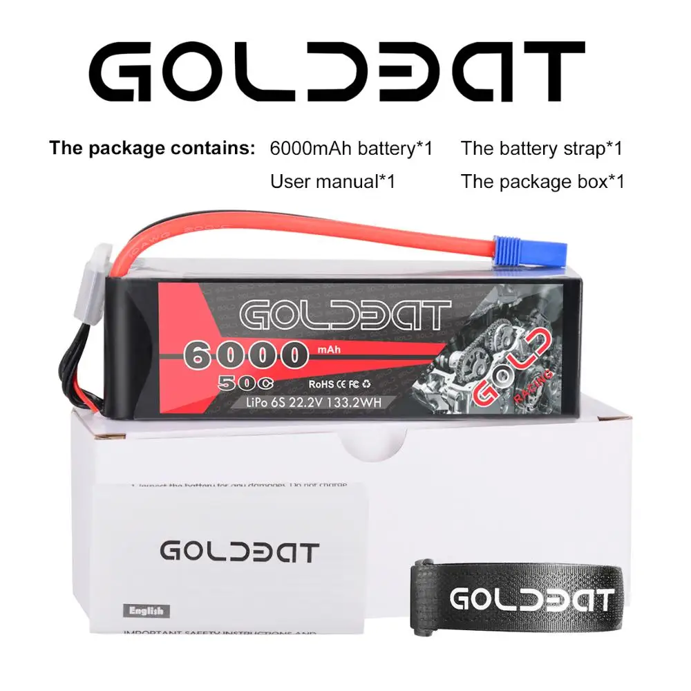 GOLDBAT 6S 6000mAh 22,2 V 50C LiPo RC Батарея с EC5 Plug and XT90 Разъем для RC автомобиль грузовик радиоуправляемая автомодель трагги RC Heli RC самолет Drone