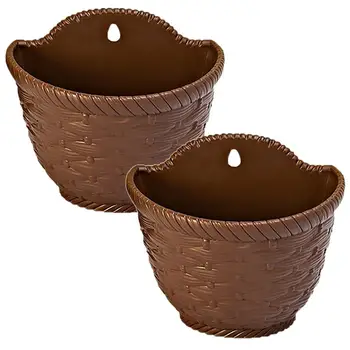 

2pcs Simulation Flower Pot Plant Pot Rattan Woven Pots Hanging Flower Baskets Plastic Bonsai Pot Gardening Supplies (Coffee L)