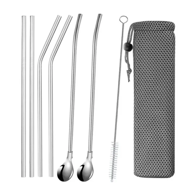 Extra Wide Straw Reusable Stainless Steel Drinking Straw Metal Straw For Smoothies Tapioca Pearls Milk Tea Juice Bar Tools Straw spoon F