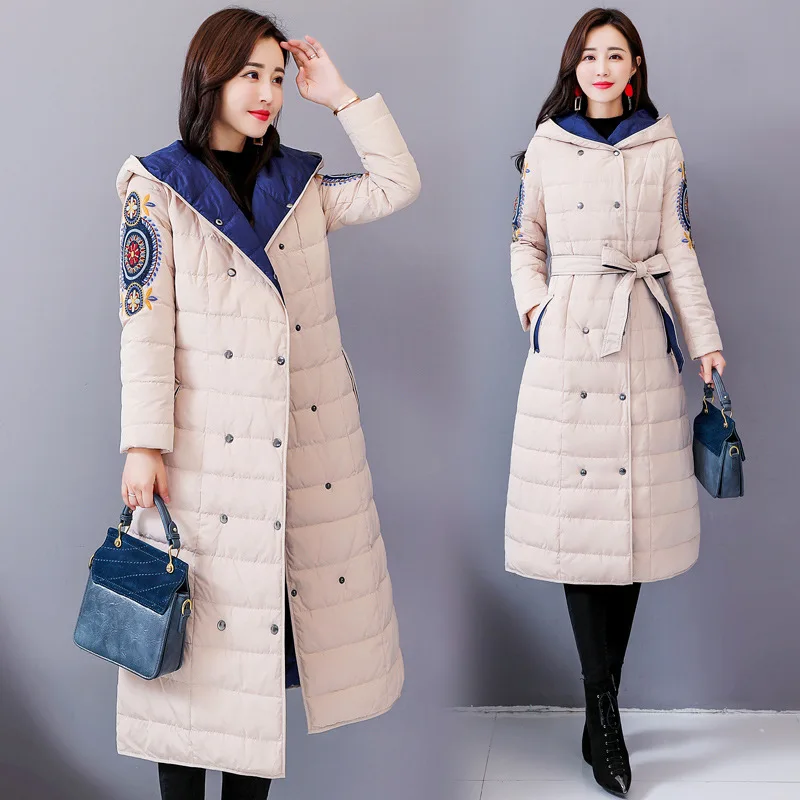 

2018 Winter New Style Fashion Lace-up Mid-length Lightweight, Warm down Jacket Cotton-padded Clothes Hooded Cotton-padded Jacket