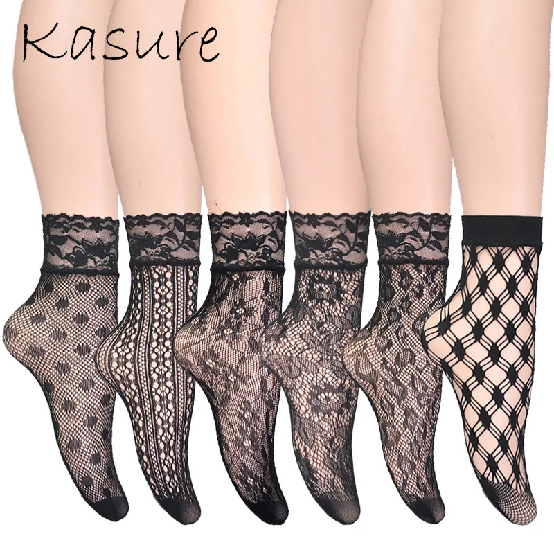KASURE New Fashion Lace Plaid Mesh Ankle Socks Leopard Flower Pattern Fishnet For Women Ladies | Женская одежда
