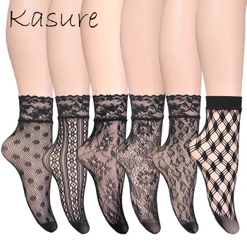 

KASURE New Fashion Lace Plaid Mesh Ankle Socks Leopard Flower Pattern Fishnet Socks For Women Ladies
