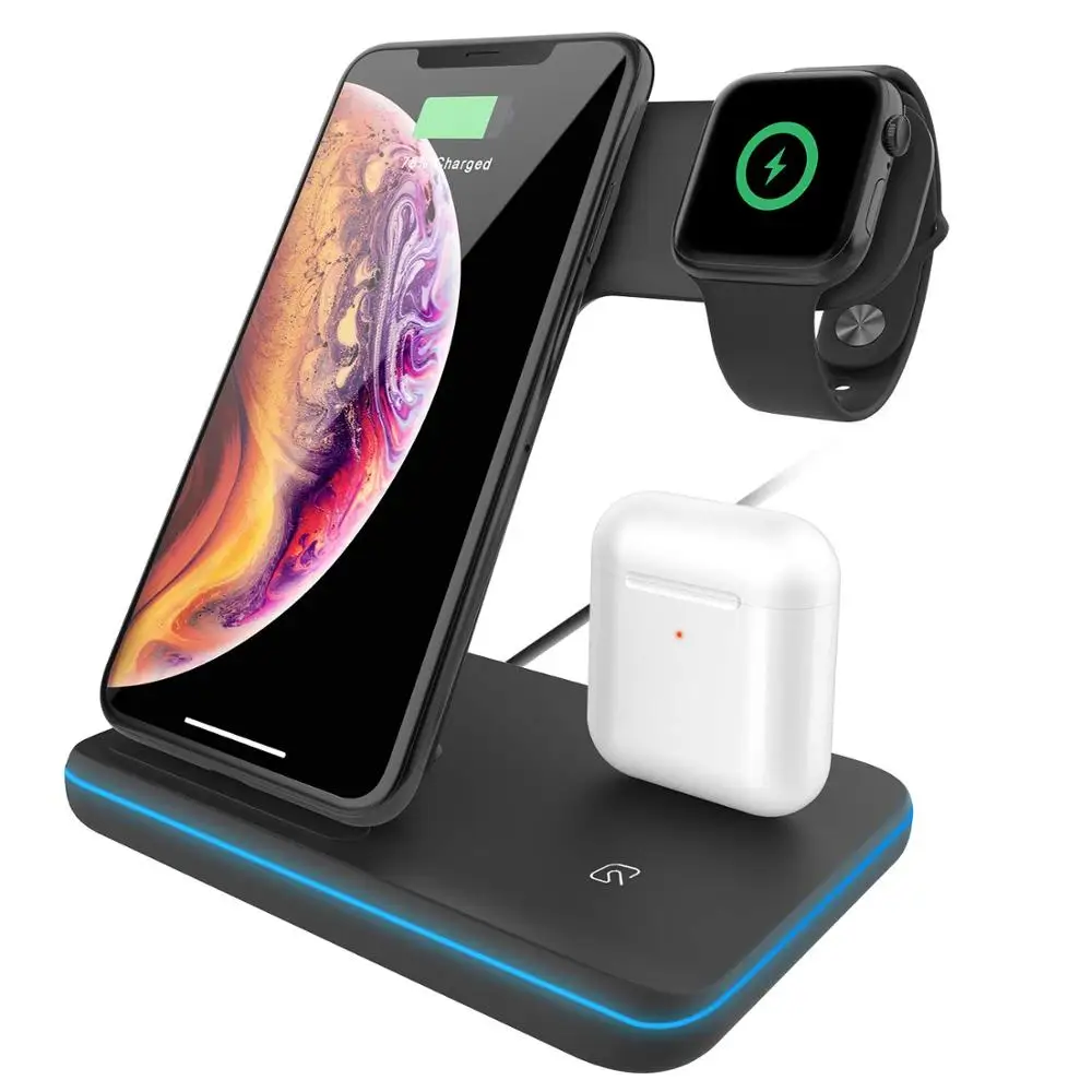 Model 1 Black 3 в 1 Qi Беспроводное зарядное устройство для iPhone 11 8 X XS XR samsung S10 S9 15 Вт Быстрая Зарядка Док-станция Подставка для Apple Airpods Pro Watch 5 4 3 - Цвет: Model 1 Black