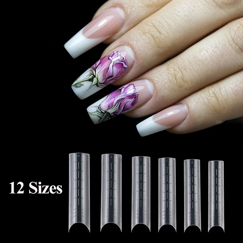 

Dual Forms Coffin Building Mold Nail Tips 12 Sizes Nail Mold Clip Finger Artificial Clear Full Cover Forms Model Tip with Lines