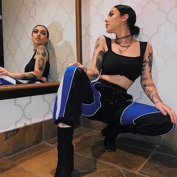 

Streetwear Loose Cargo Pants Women Pockets Patchwork Trousers Joggers Hip Hip Panelled Track Pants Sweatpants Bottom