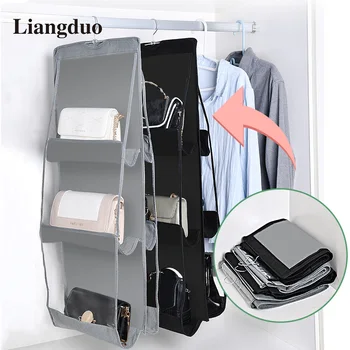 

6/8 Pocket Hanging Handbag Dustproof Organizer Women Transparent Bag Folding closet Bags Clothes Storage Hanger for wardrobe