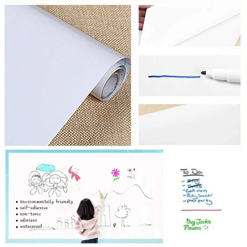 45*200cm Whiteboard Sticker Waterproof Wallpaper Decor Remind Message Boards White board Chalkboard With pen Kid Write Graffiti images - 6