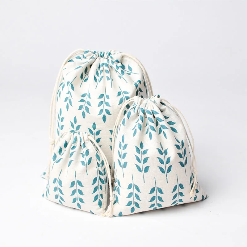 Blue Leaf Linen Gift Bags 8x10cm 9x12cm 10x15cm 13x17cm pack 50