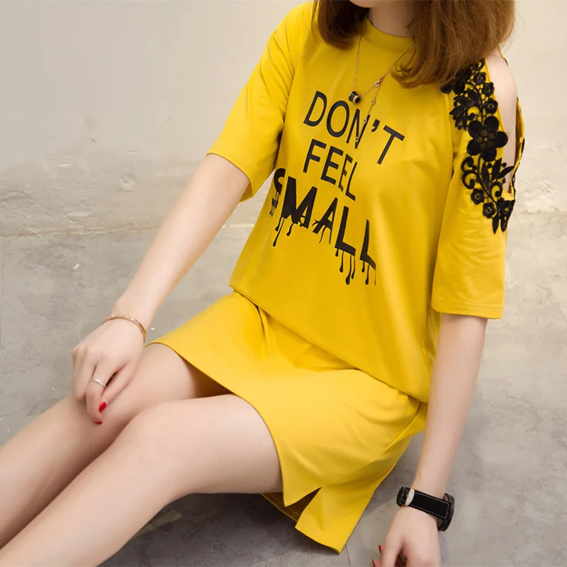 

2019 New Style Korean-style Half Sleeve Women's Mid-length Short Sleeve T-shirt Semi-Exposed Shoulder Tops Body Shirt Loose-Fit